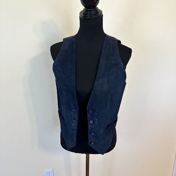 Mens Greatland Dark Blue Suede Vest Small Star Buttons - Picture 5 of 10